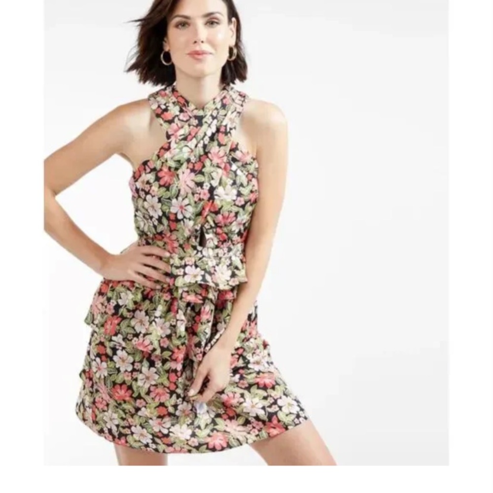 NWT Outerknown Bailey Halter Mini Sundress Pitch Black Emerson Floral Women's 2
